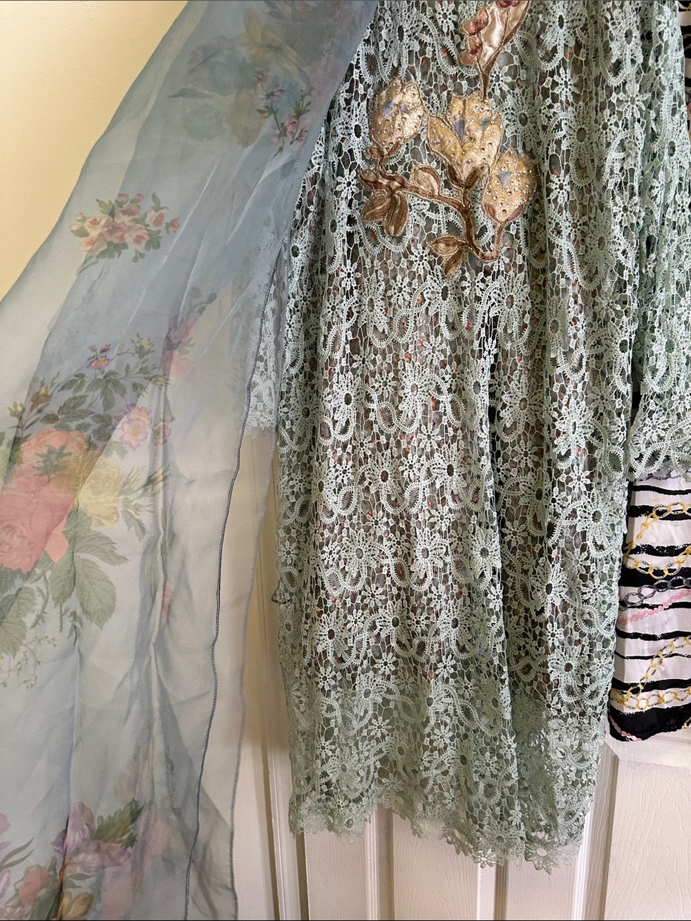 Embroidered Mint Green Lace Overlay Dress - Picture 10 of 14